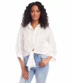 Karen Kane Eyelet Tie-Front Top -karen kane Sales Shop karenkane 2023 summer 2L31051 OWH 005