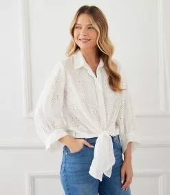 Karen Kane Eyelet Tie-Front Top -karen kane Sales Shop karenkane 2023 summer 2L31051 OWH 006