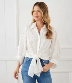 Karen Kane Eyelet Tie-Front Top -karen kane Sales Shop karenkane 2023 summer 2L31051 OWH 008