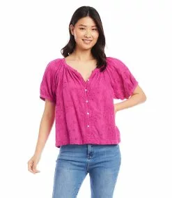 Karen Kane Eyelet Peasant Top -karen kane Sales Shop karenkane 2023 summer 2L40560 BER 002