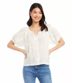 Karen Kane Eyelet Peasant Top -karen kane Sales Shop karenkane 2023 summer 2L40560 OWH 005