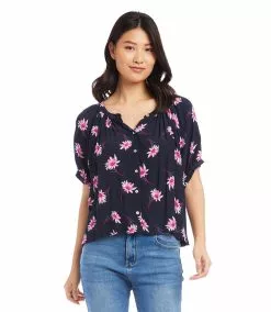 Karen Kane Petite Size Short Sleeve Peasant Top