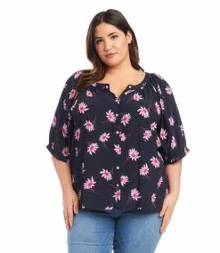 Karen Kane Plus Size Short Sleeve Peasant Top