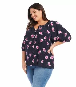 Karen Kane Plus Size Short Sleeve Peasant Top -karen kane Sales Shop karenkane 2023 summer 2L44594W DAI 003 1
