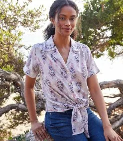 Karen Kane Roll Sleeve Tie-Front Top