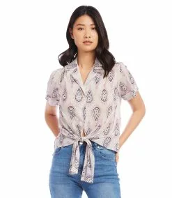 Karen Kane Roll Sleeve Tie-Front Top -karen kane Sales Shop karenkane 2023 summer 2L50583 PAI 003