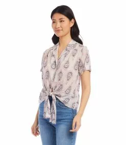Karen Kane Roll Sleeve Tie-Front Top -karen kane Sales Shop karenkane 2023 summer 2L50583 PAI 005