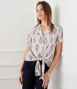 Karen Kane Roll Sleeve Tie-Front Top -karen kane Sales Shop karenkane 2023 summer 2L50583 PAI 006