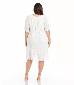 Karen Kane Plus Size Short Sleeve Embroidered Dress -karen kane Sales Shop karenkane 2023 summer 2L55216W OWH 003 1