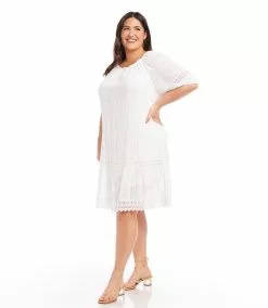 Karen Kane Plus Size Short Sleeve Embroidered Dress -karen kane Sales Shop karenkane 2023 summer 2L55216W OWH 004