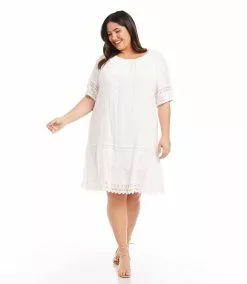 Karen Kane Plus Size Short Sleeve Embroidered Dress -karen kane Sales Shop karenkane 2023 summer 2L55216W OWH 005
