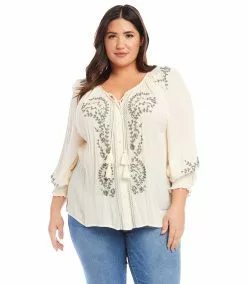 Karen Kane Plus Size Embroidered Peasant Top