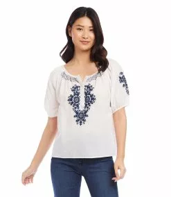 Karen Kane Embroidered Short Sleeve Top