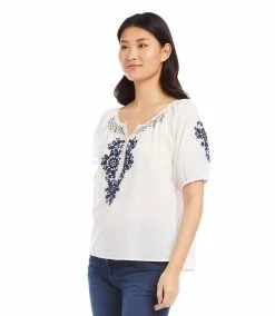 Karen Kane Embroidered Short Sleeve Top -karen kane Sales Shop karenkane 2023 summer 2L70183 OWH 003