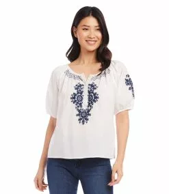 Karen Kane Embroidered Short Sleeve Top -karen kane Sales Shop karenkane 2023 summer 2L70183 OWH 004