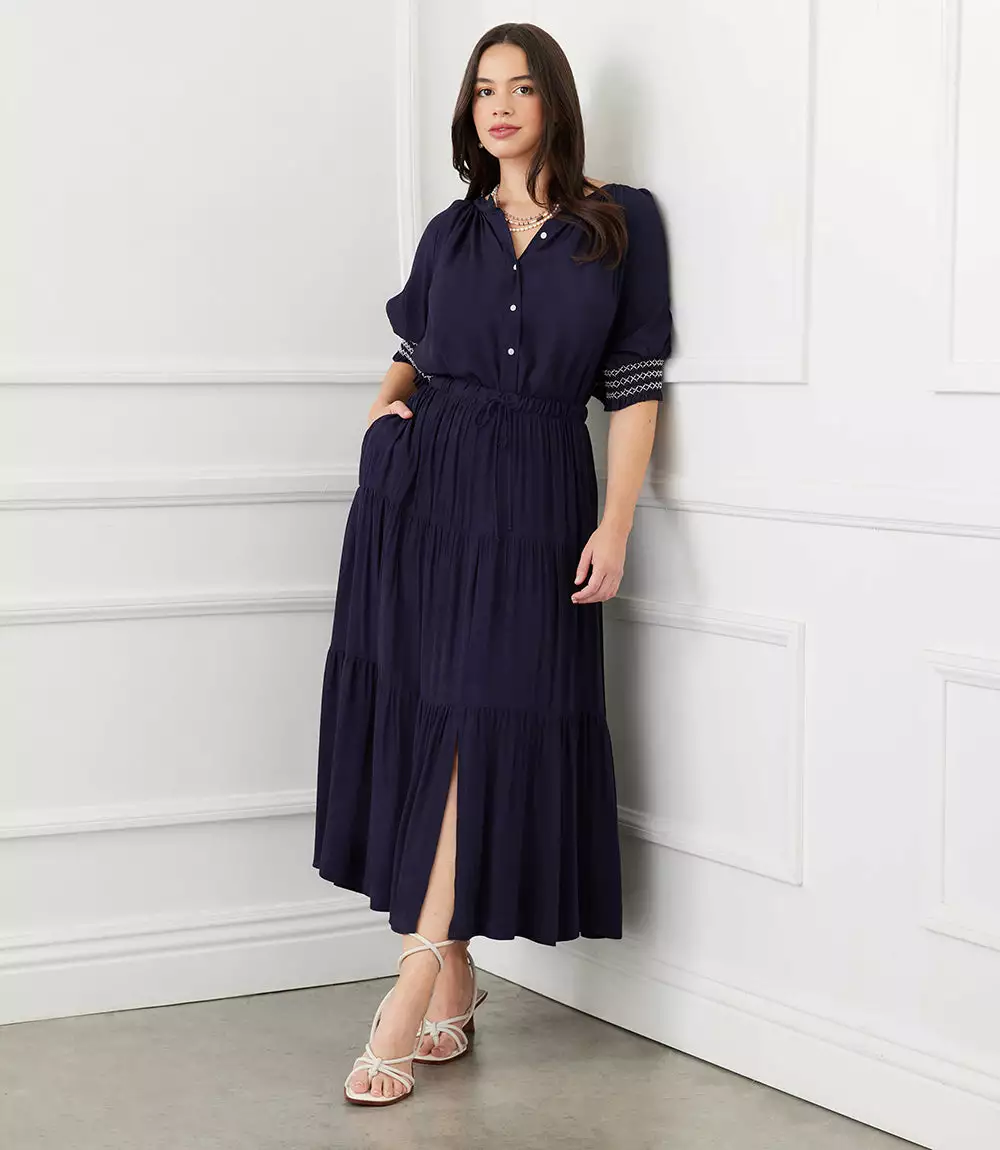 Karen Kane Plus Size Tiered Midi Skirt 3 Karen Kane Plus Size Tiered Midi Skirt