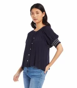 Karen Kane Smocked Sleeve Top -karen kane Sales Shop karenkane 2023 summer 2L87573 NAV 004