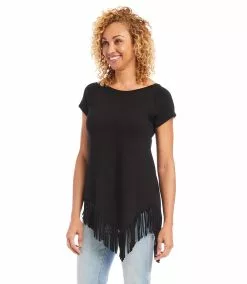 Karen Kane Petite Size Angled Fringe Top -karen kane Sales Shop karenkane 2L13015P BLK 004