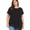 Karen Kane Plus Size Angled Fringe Top -karen kane Sales Shop karenkane 2L13015W BLK 001