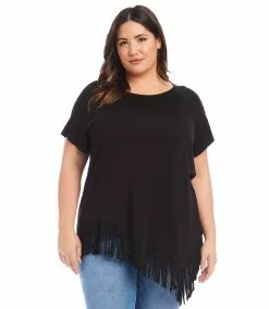 Karen Kane Plus Size Angled Fringe Top