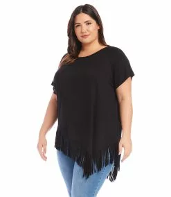 Karen Kane Plus Size Angled Fringe Top 9 Karen Kane Plus Size Angled Fringe Top -karen kane Sales Shop karenkane 2L13015W BLK 003