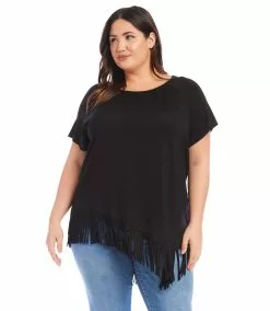 Karen Kane Plus Size Angled Fringe Top -karen kane Sales Shop karenkane 2L13015W BLK 004 1
