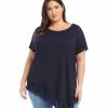 Karen Kane Plus Size Angled Fringe Top -karen kane Sales Shop karenkane 2L13015W NAV 001 1