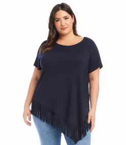 Karen Kane Plus Size Angled Fringe Top