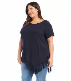 Karen Kane Plus Size Angled Fringe Top -karen kane Sales Shop karenkane 2L13015W NAV 003 1