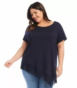 Karen Kane Plus Size Angled Fringe Top -karen kane Sales Shop karenkane 2L13015W NAV 004 1