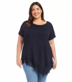 Karen Kane Plus Size Angled Fringe Top -karen kane Sales Shop karenkane 2L13015W NAV 005