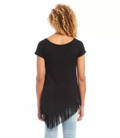 Karen Kane Angled Fringe Top -karen kane Sales Shop karenkane 2L13015 BLK 002