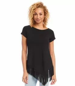 Karen Kane Angled Fringe Top -karen kane Sales Shop karenkane 2L13015 BLK 003