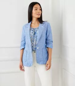 Karen Kane Ruched Sleeve Jacket -karen kane Sales Shop karenkane 2L20513 BLU