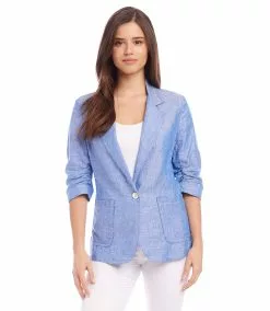 Karen Kane Ruched Sleeve Jacket -karen kane Sales Shop karenkane 2L20513 BLU 003