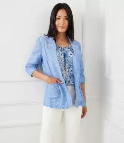 Karen Kane Ruched Sleeve Jacket -karen kane Sales Shop karenkane 2L20513 BLU 008