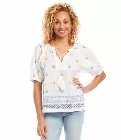 Karen Kane Border Print Peasant Top