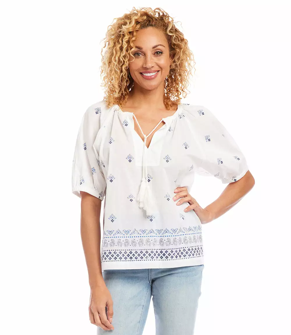 Karen Kane Border Print Peasant Top 3 Karen Kane Border Print Peasant Top