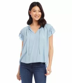Karen Kane Flutter Sleeve Ruffle Top -karen kane Sales Shop karenkane 2L46530 CHA 004