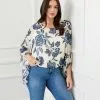 Karen Kane Plus Size Blouson Scarf Top -karen kane Sales Shop karenkane 2L52579W PRT 001 1