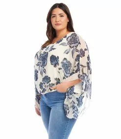 Karen Kane Plus Size Blouson Scarf Top -karen kane Sales Shop karenkane 2L52579W PRT 004