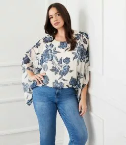 Karen Kane Plus Size Blouson Scarf Top -karen kane Sales Shop karenkane 2L52579W PRT 006 1
