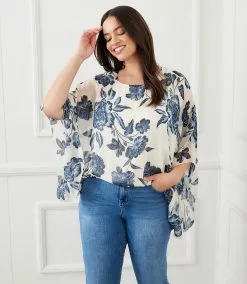 Karen Kane Plus Size Blouson Scarf Top -karen kane Sales Shop karenkane 2L52579W PRT 007 1