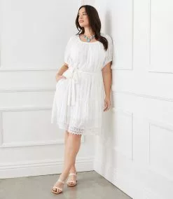 Karen Kane Plus Size Embroidered Puff Sleeve Dress