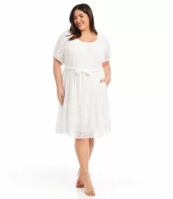 Karen Kane Plus Size Embroidered Puff Sleeve Dress -karen kane Sales Shop karenkane 2L55215W OWH 005
