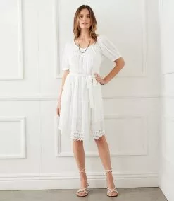 Karen Kane Embroidered Puff Sleeve Dress -karen kane Sales Shop karenkane 2L55215 OWH 010
