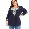 Karen Kane Plus Size Embroidered Tunic -karen kane Sales Shop karenkane 2L70173W NAV 001 1
