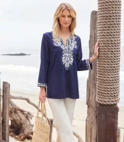 Karen Kane Embroidered Tunic -karen kane Sales Shop karenkane 2L70173 NAV 005