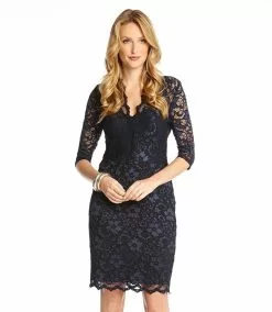 Karen Kane Petite V-Neck Scallop Lace Dress